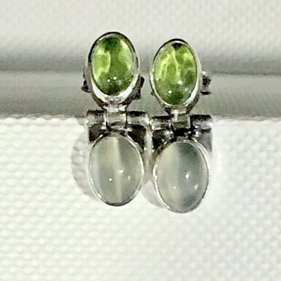 Vintage Peridot Moonstone Sterling Silver Drop Earrings - Picture 1 of 5